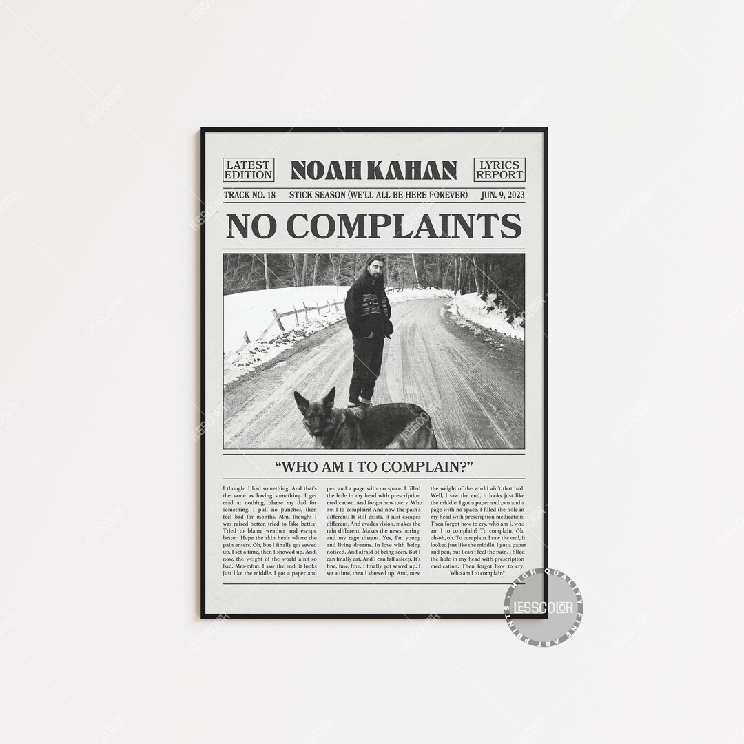 Noah Kahan Retro Newspaper Print No Complaints Poster No Etsy