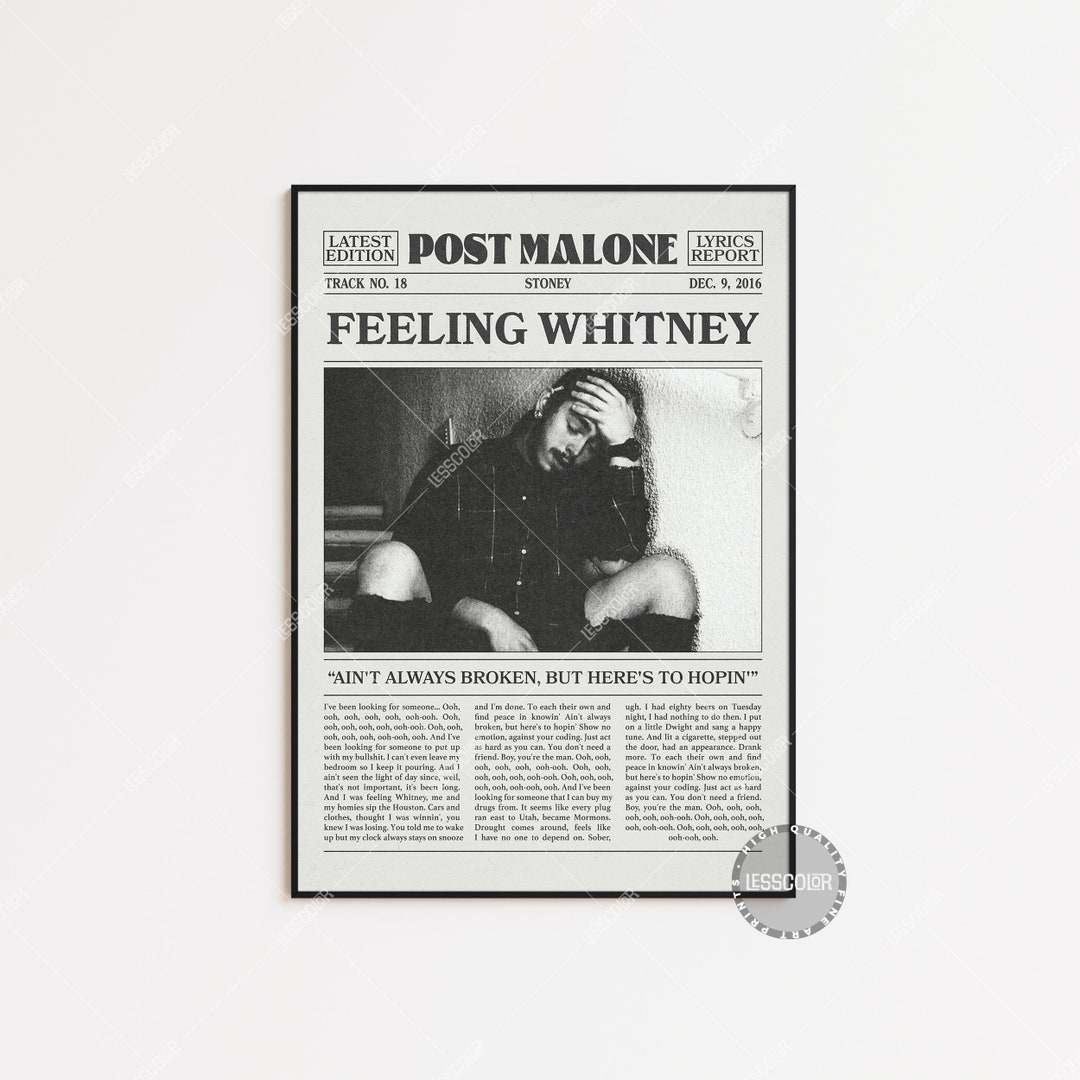 Post Malone Retro Newspaper Print Feeling Whitney Poster Etsy
