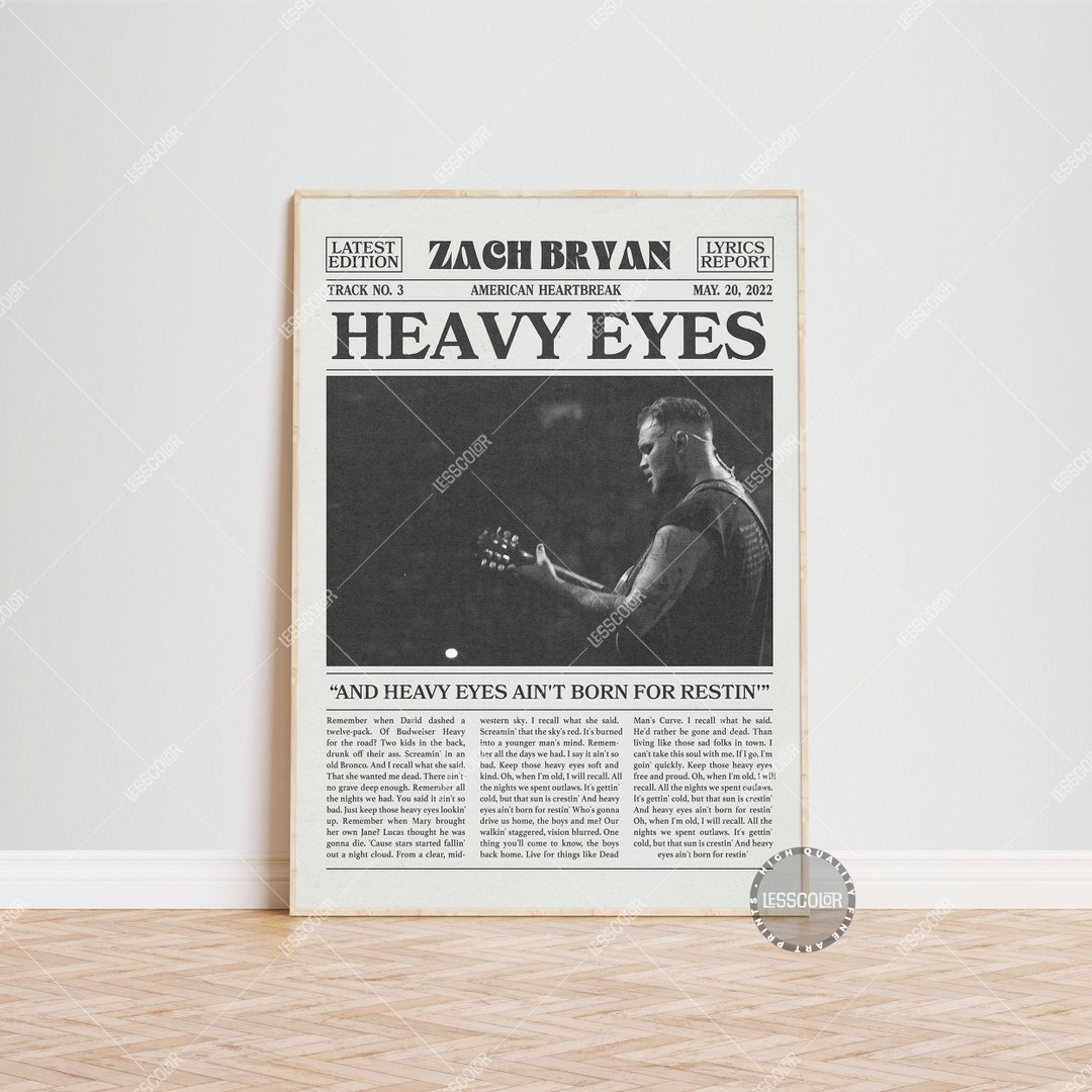 Zach Bryan Retro Newspaper Print Heavy Eyes Poster Heavy Etsy