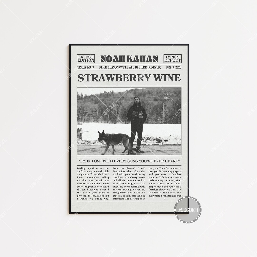 Noah Kahan Retro Newspaper Print Strawberry Wine Poster Etsy
