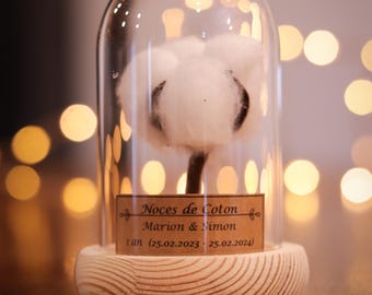Cadeau Noces de coton 1 an de mariage - dôme en verre noces de coton, noce de coton