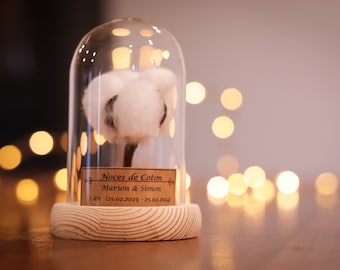 cadeau noces de coton 1 an de mariage. dôme en verre noces de coton, noce de coton