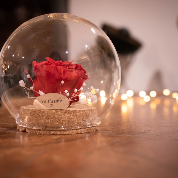 cadeau cloche dôme en verre rose éternelle. Cadeau fête des grands mères