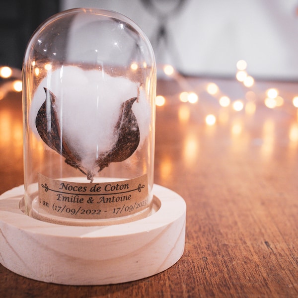 cadeau noces de coton 1 an de mariage. dôme en verre noces de coton, noce de coton