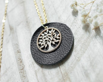 Collier cuir. cadeau bijoux cuir, cuir, bijoux arbre de vie. tree of life