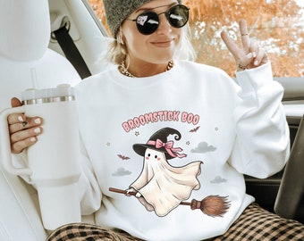 Broomstick Boo Sweatshirt Cozy Halloween Sweater Halloween Sweatshirt Ghost Sweatshirt Halloween Sweatshirt Witch Sweatshirt Ghost Shirt