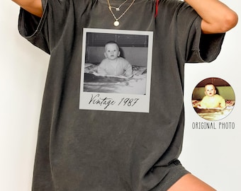 Custom Vintage Photo And Year 30th 40th 50th Birthday Gift Vintage Custom Image Tee Custom Photo Comfort Colors Vintage Custom Image Tee