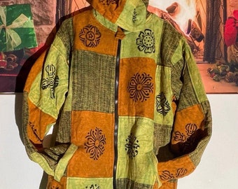 Unisex fleece line patchwork jacket with hoodie