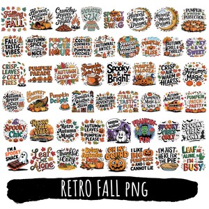 50 Retro Fall PNG | Sublimation Designs