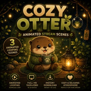 Cozy Otter Animated Stream Scenes | Starting Soon, BRB & Stream Ending Screens | Twitch Overlay Pack | Kick and YouTube Stream Package