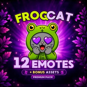 Frog Cat Twitch Emotes Pack, Twitch Panels, Bundle, PNG, Twitch Banner, Custom Twitch Emotes, Stream Package,  Stream Assets ,Discord