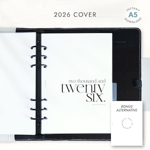 Copertina annuale per planner A5 2026 (due versioni incluse) - Agenda minimalista datata (download digitale stampabile)