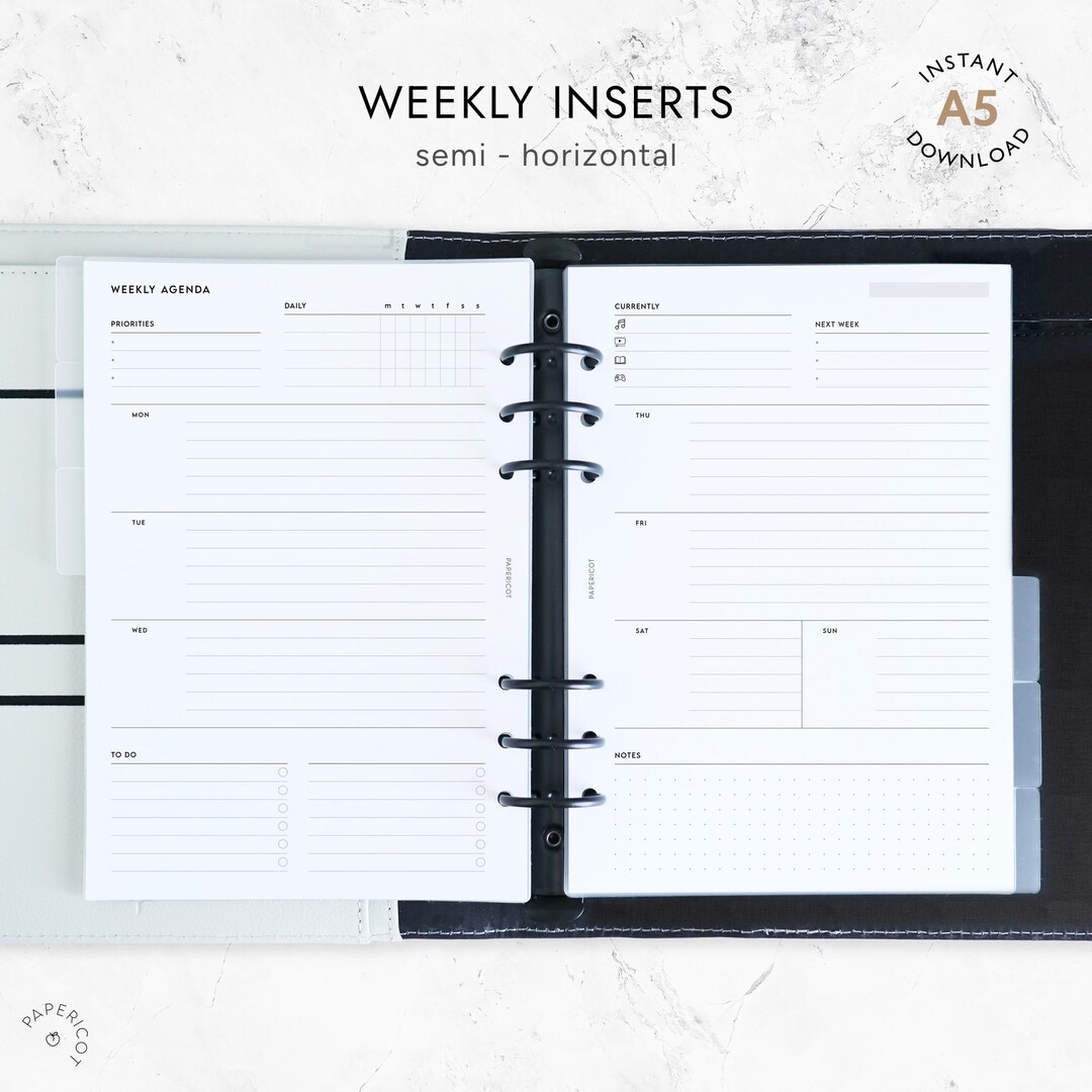 A5 Weekly Planner | Semi Horizontal WO2P | Undated Agenda • Instant ...