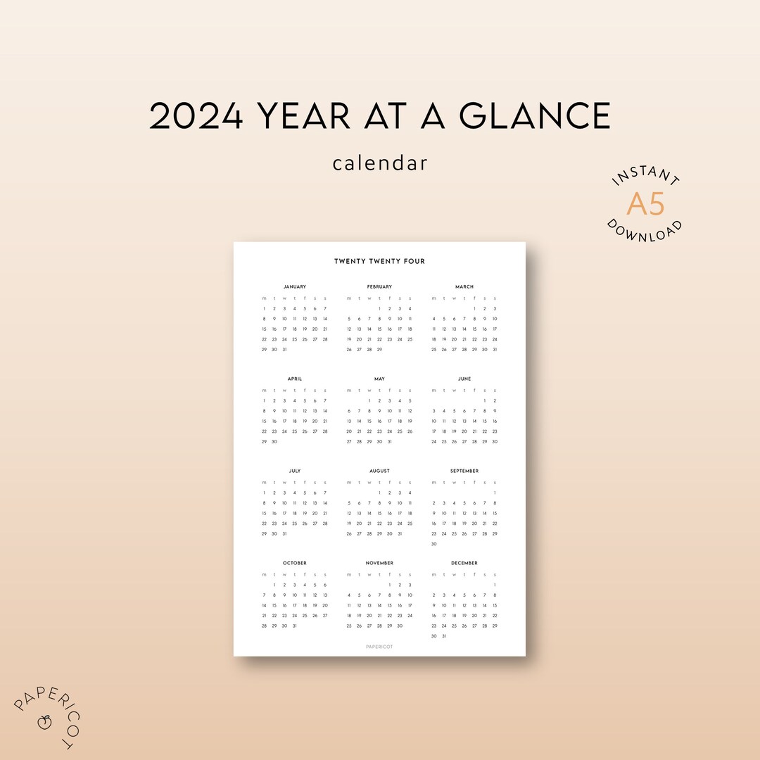 A5 2024 Calendar Year at a Glance Dated Agenda Instant Download ...