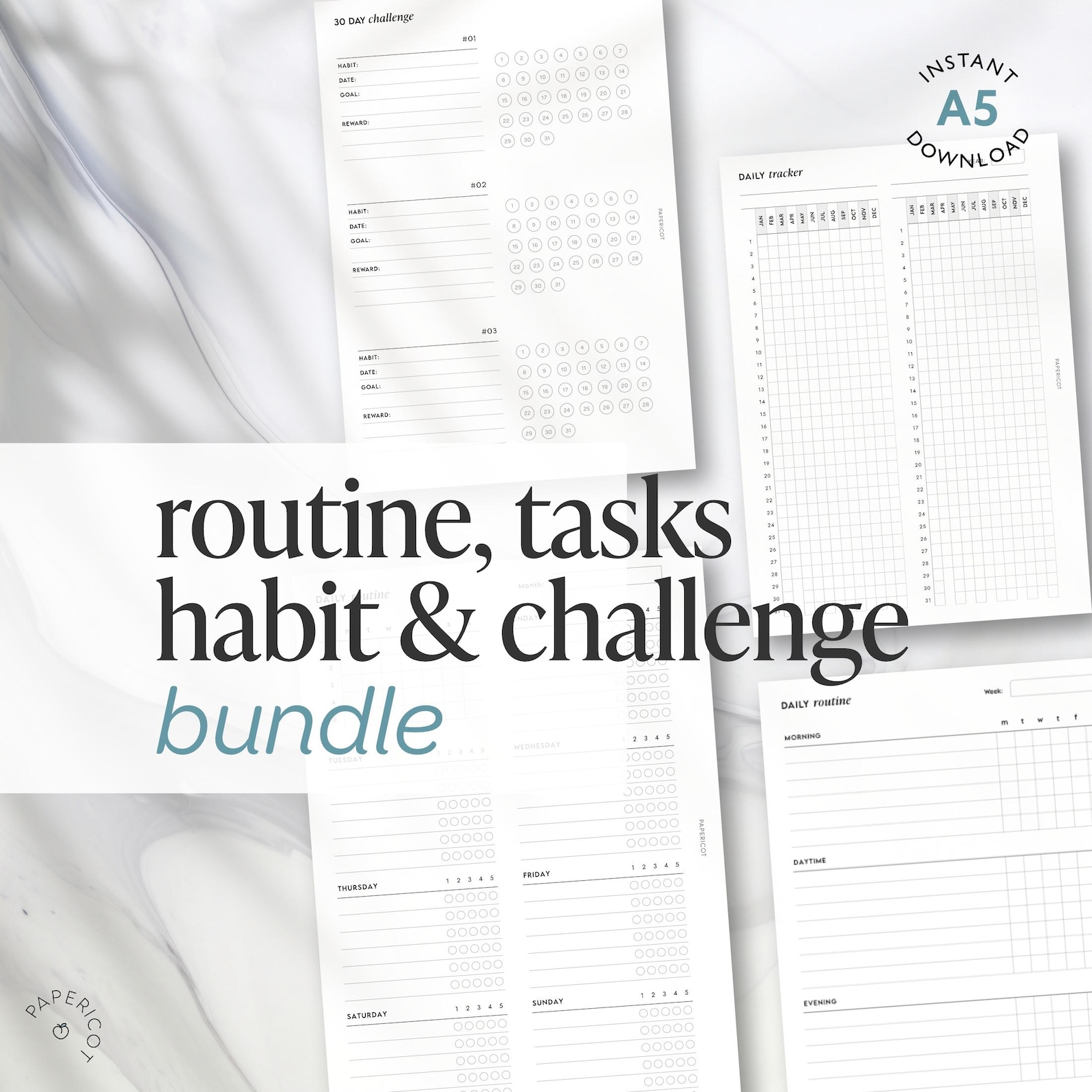 Routine Inerts A5 Routine & Habit Tracker Bundle: Undated Planner Inserts (digital ...