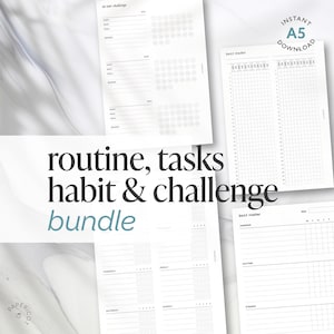 A5 Task, Routine & Habit BUNDLE | undated agenda • planner inserts • printable instant download • weekly monthly diary journal organizer