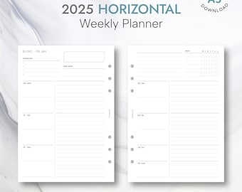A5 2025 Weekly Planner  |  Horizontal WO2P  |  dated agenda  •  instant download  •  printable