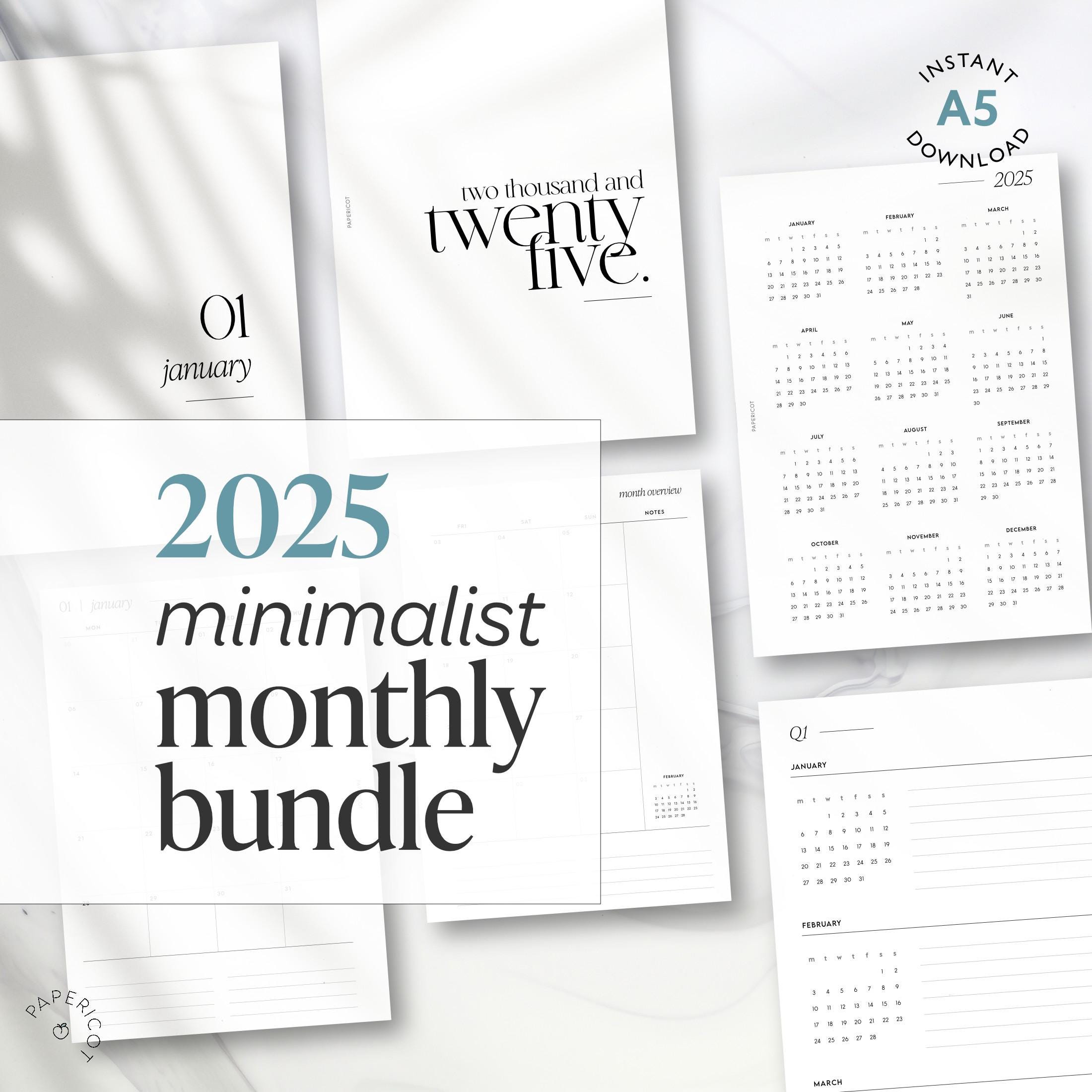 A5 2025 Monthly Cover Bundle  |  dated agenda  •  planner insert  •  printable instant download  •  diary journal organizer