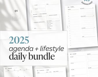 A5 2025 DAILY Agenda + Lifestyle Bundle  |  Monthly, weekly, daily  |  printable instant download inserts  •  diary journal organizer