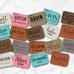 Faux Leather Personalized Name Patch, adhesive patch, personalized leather patch, Beanie Patch,  Hat Patch, stocking Patch, iron on patch