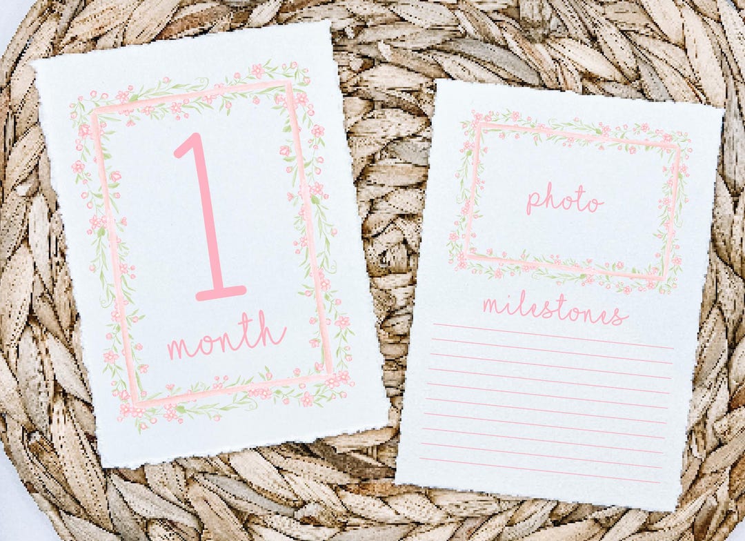 Girl Monthly Milestone Cards, Baby Girl Watercolor Crest, Monthly ...
