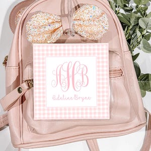 Pink gingham Diaper bag Tag, Laminated Girl Luggage Tag, Personalized Monogram Diaper Bag Tag, crest Bag Tag, girl Nursery Diaper bag tag