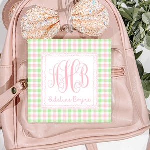 Pink and Green Diaper bag Tag, Laminated Girl Luggage Tag, Personalized Monogram Diaper Bag Tag, crest Bag Tag, girl Nursery Diaper bag tag