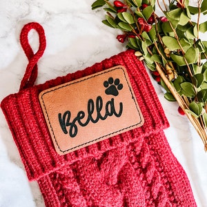 Personalized dog stocking, cat stocking, family stocking, pet stocking, Dog leather patch, animal stocking, engraved leather patch, dog paw