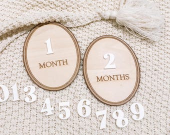 Baby Monthly Milestone Marker, Baby Monthly Photo Sign, Monthly Wooden Milestone Discs, Baby Shower Gift, Baby Photo Prop, Modern Baby Photo