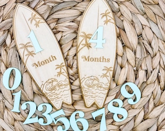 Surf Board Baby Monthly Milestone Markers, Surfer Milestone Discs, Boy Milestone Discs, Baby Shower, Baby Photo Props, Boy First Year Photos