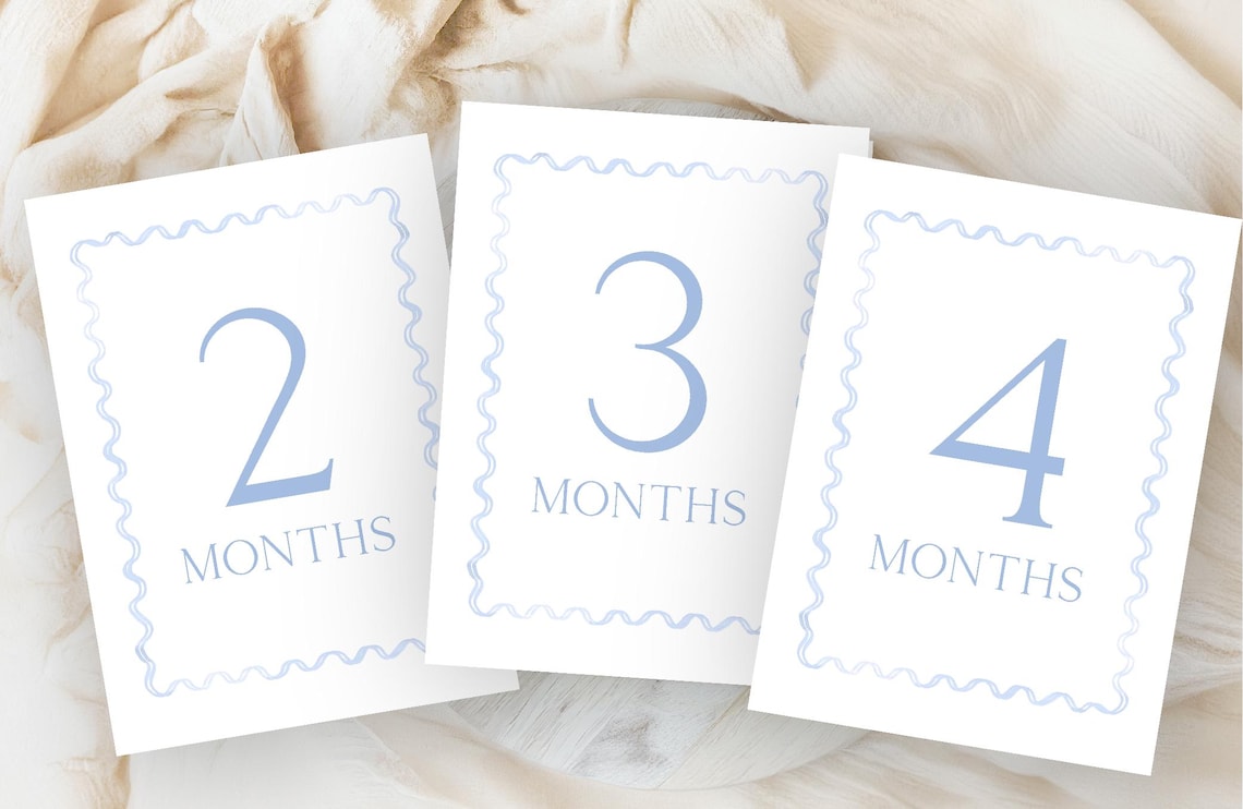 Blue Monthly Milestone Cards, Southern Baby Boy Watercolor Monthly ...