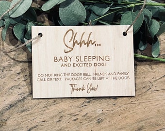 Do Not Ring the Door Bell Sign, Shhh baby sleeping sign and excited dog, baby door sign, front door sign, Do Not Knock or Ring Doorbell