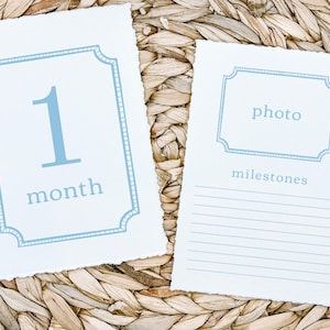 Blue Monthly Milestone Cards, Southern Baby Boy Watercolor Monthly Milestone Cards, Preppy Milestone Cards, Printed Deckled Milestone cards