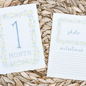 Blue Monthly Milestone Cards, Southern Baby Boy Watercolor Monthly Milestone Cards, Preppy Milestone Cards, Printed Deckled Milestone cards