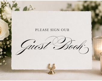 Deckled Edge Guestbook Sign for Wedding, Elegant Wedding Guest Book Table Sign, Please Sign Our Guestbook, Deckled Edge Wedding Sign