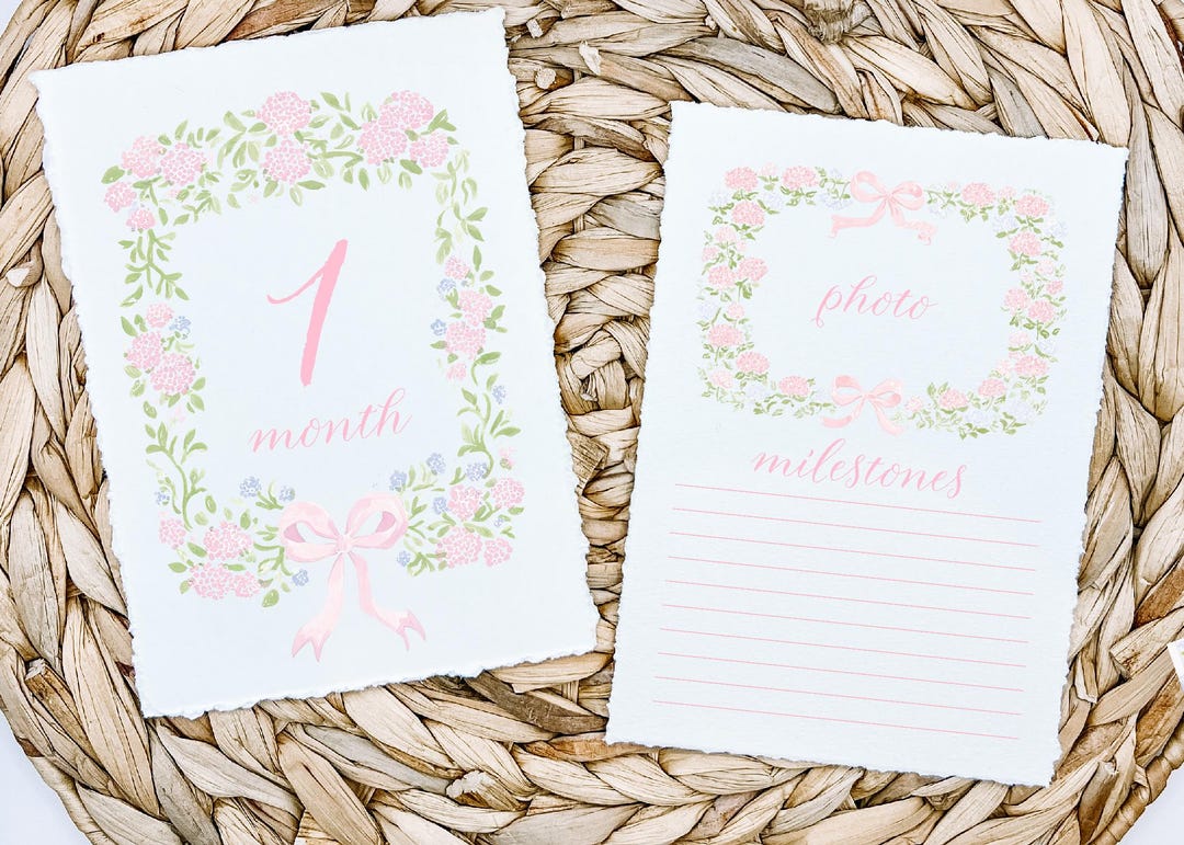 Girl Monthly Milestone Cards, Baby Girl Watercolor Flower Monthly ...