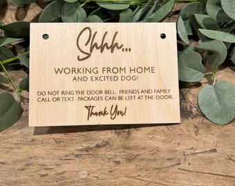 Working from home do Not Ring the Doorbell Sign, Working from home and excited dog, front door do not disturb sign, work from home sign