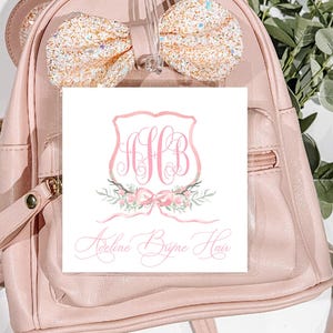 Personalized Crest Baby Monogram Bag Tag, Laminated Girl Luggage Tag, Monogram Diaper Bag Tag, Beach Bag Tag, girl Nursery Diaper bag tag