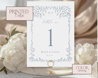 PRINTED Dusty Blue Table Numbers, Wedding Table Numbers, Table Number Printing, French Toile Wedding Table Numbers, Printed Wedding Decor