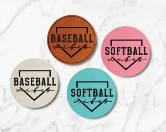 Baseball Vibes Hat Patch, Softball Vibes Hat Patch, Sports hat adhesive patch, personalized leather patch, iron on patch faux leather patch