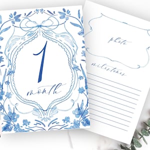 Blue Monthly Milestone Cards, Southern Baby Boy Monthly Milestone Cards, Preppy Milestone Cards, Printed chinoiserie Milestone cards