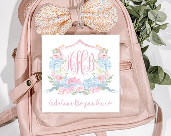 Personalized Monogram Bag Tag, Laminated Girl Luggage Tag, Crest Diaper Bag Tag, Beach Bag Tag, Preschool Personalized Tag, Daycare Bag Tag