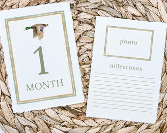 Duck Monthly Milestone Cards, Southern Baby Boy Watercolor Monthly Milestone Cards, Duck Hunting Milestone Cards, Printed Milestone cards