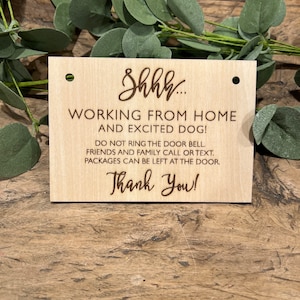 Working from home do Not Ring the Doorbell Sign, Working from home and excited dog, front door do not disturb sign, work from home sign
