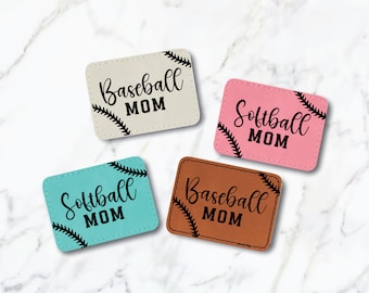 Baseball Mom Hat Patch, Softball Mom Hat Patch, Sports hat adhesive patch, personalized leather patch, iron on patch faux leather patch