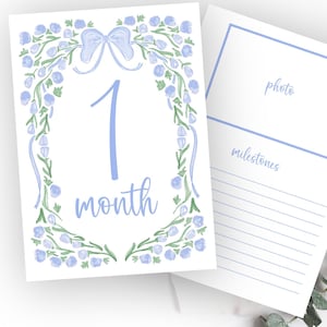 Blue Monthly Milestone Cards, Southern Baby Boy Watercolor Monthly Milestone Cards, Preppy Milestone Cards, Printed Deckled Milestone cards