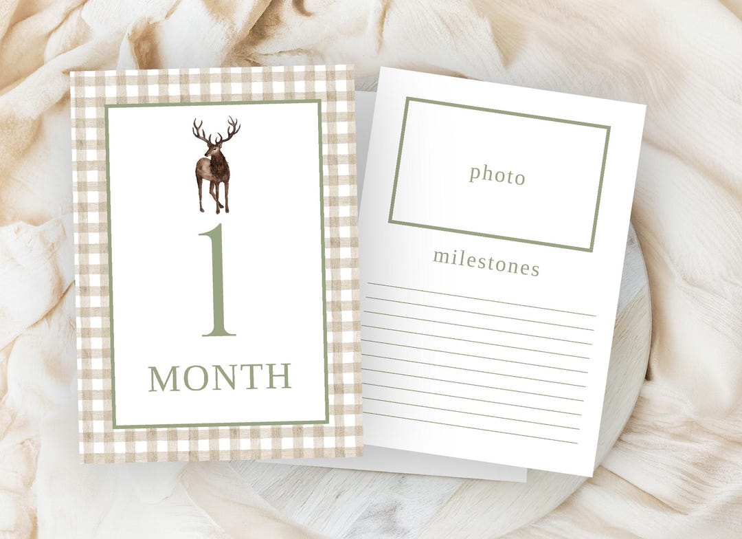 Deer Monthly Milestone Cards, Southern Baby Boy Watercolor Monthly ...