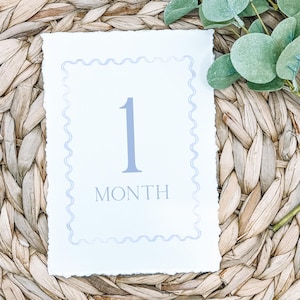 Blue Monthly Milestone Cards, Southern Baby Boy Watercolor Monthly Milestone Cards, Preppy Milestone Cards, Printed Deckled Milestone cards