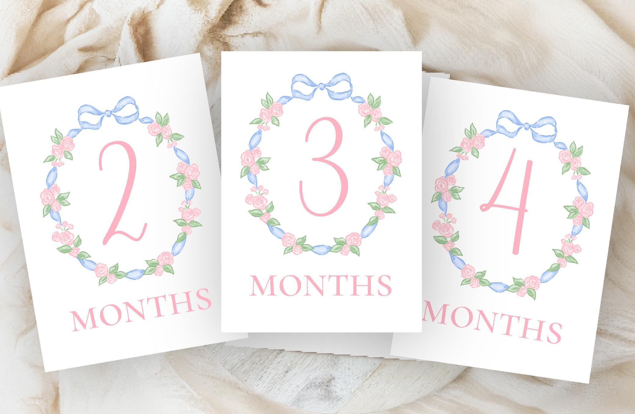 Girl Monthly Milestone Cards, Baby Girl Watercolor Bow Monthly ...