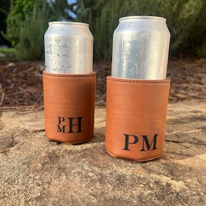 Leather Engraved Can Cooler, Leatherette Personalized Can cooler, Groomsmen Gifts, Father&#39;s Day Gift, Bachelor Party Gift, Personalized man